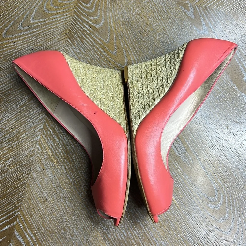 L.K. BENNETT Coral Leather Espadrille Wedge Sandals 38